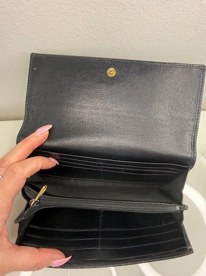 Gucci Long Black Leather Wallet with 2 tone interlocking GG hardware