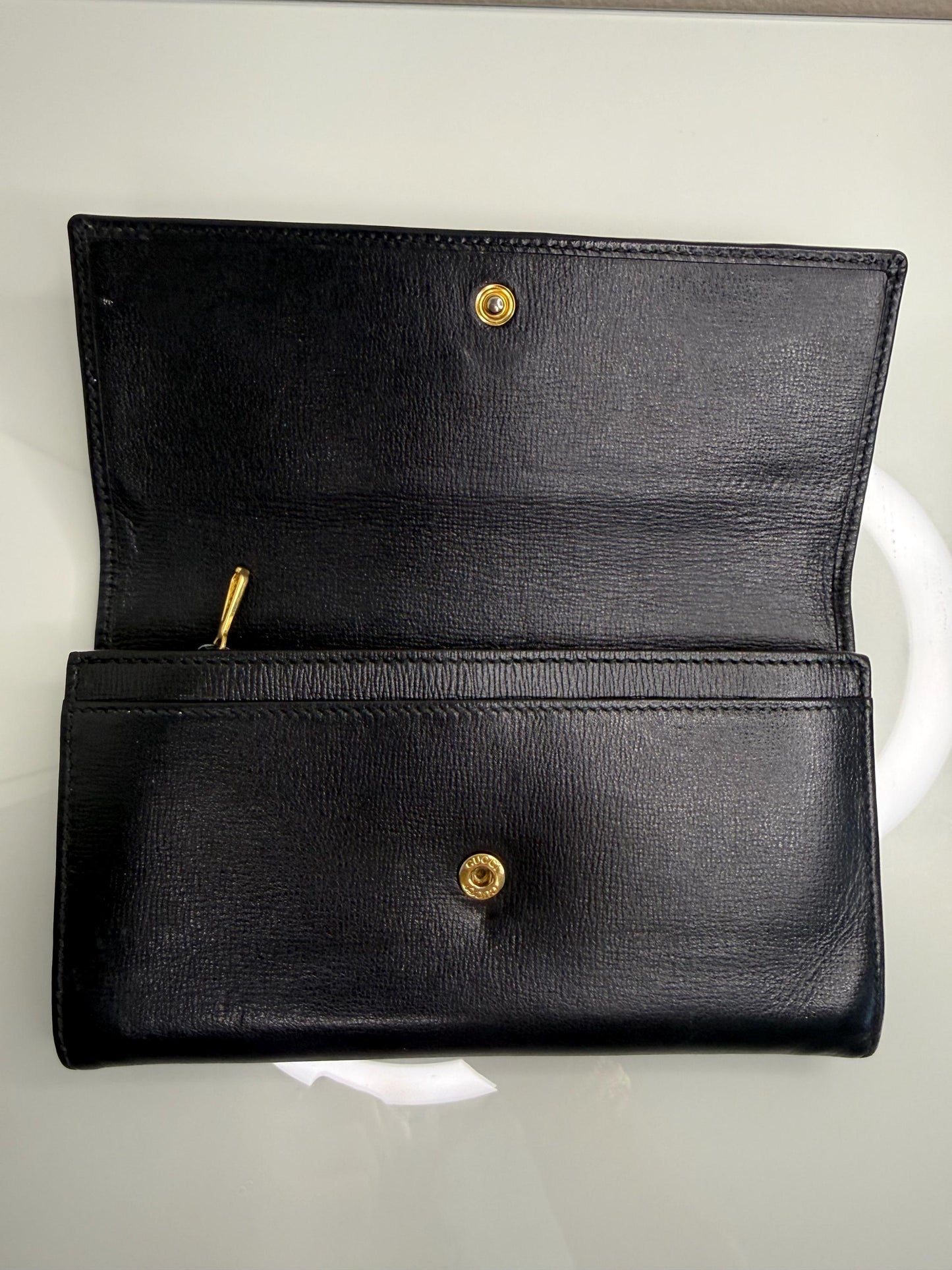 Gucci Long Black Leather Wallet with 2 tone interlocking GG hardware