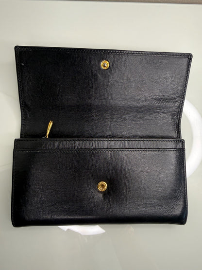 Gucci Long Black Leather Wallet with 2 tone interlocking GG hardware