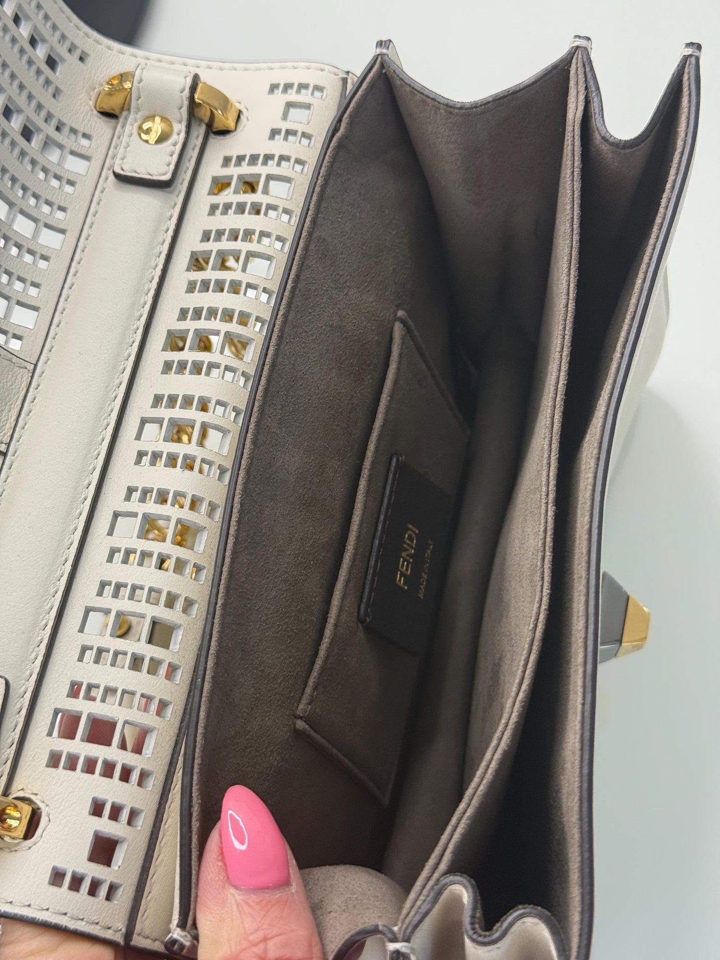 Fendi Kan I White Laser Cut Leather Bag