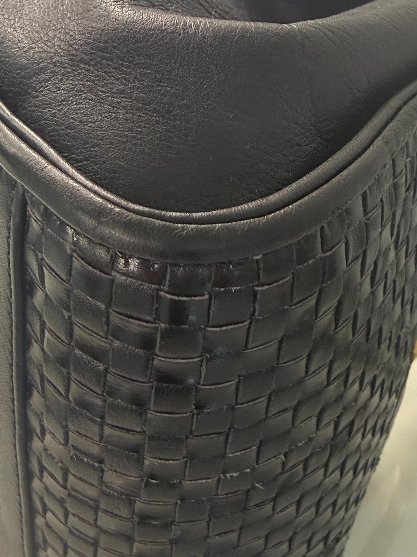 Fendi Vintage Woven Pasta Bag in Black Leather