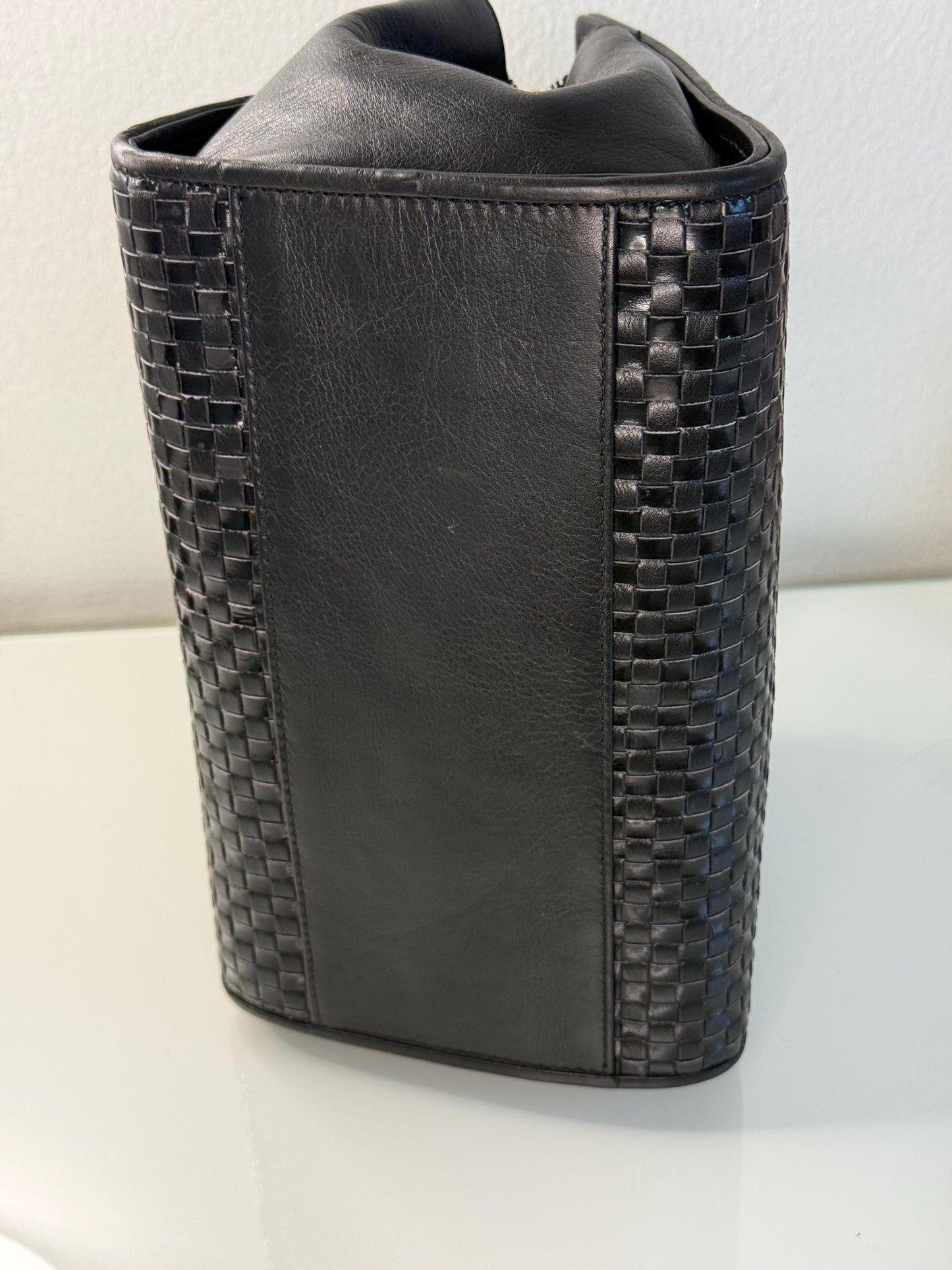 Fendi Vintage Woven Pasta Bag in Black Leather