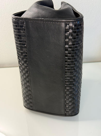 Fendi Vintage Woven Pasta Bag in Black Leather