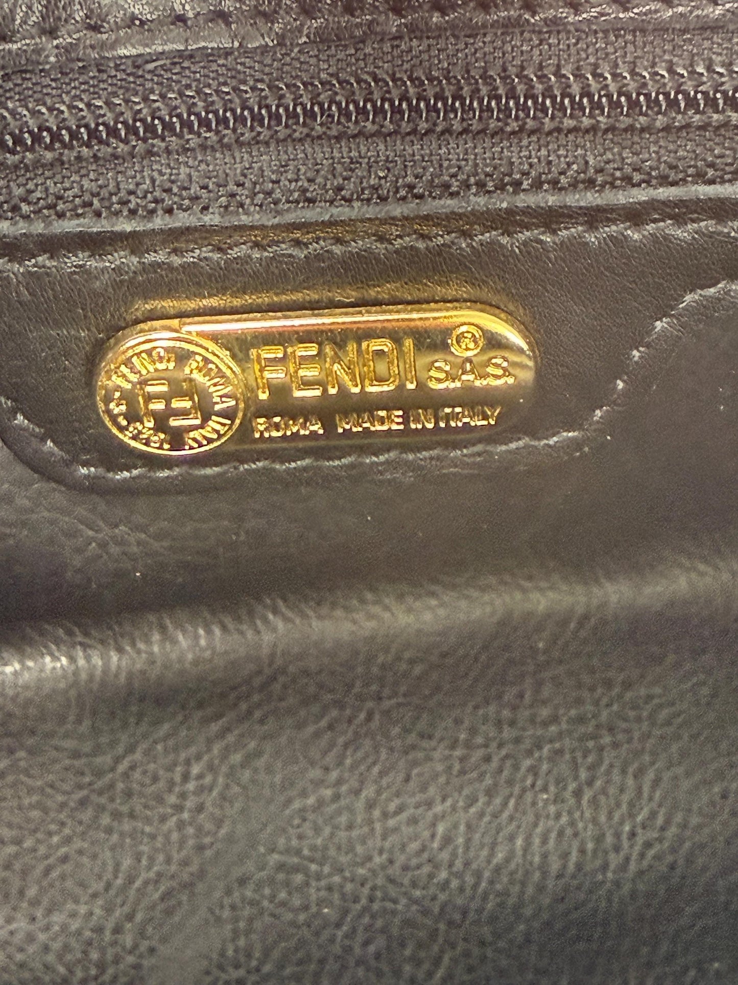 Fendi Vintage Woven Pasta Bag in Black Leather