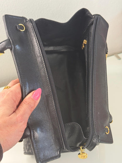 Fendi Vintage Woven Pasta Bag in Black Leather