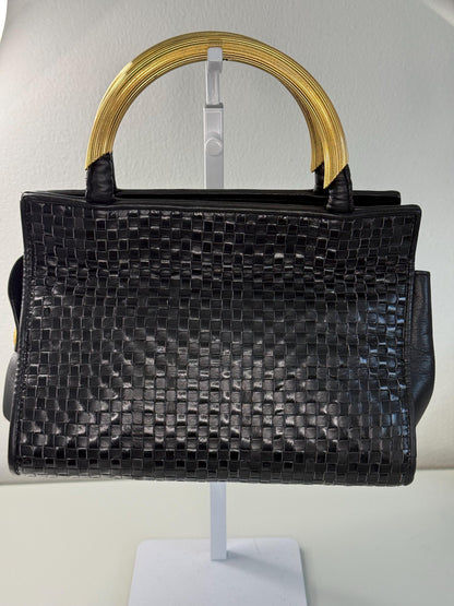 Fendi Vintage Woven Pasta Bag in Black Leather