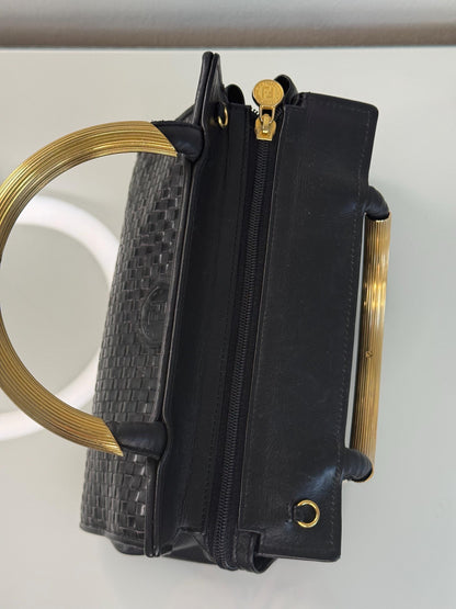 Fendi Vintage Woven Pasta Bag in Black Leather