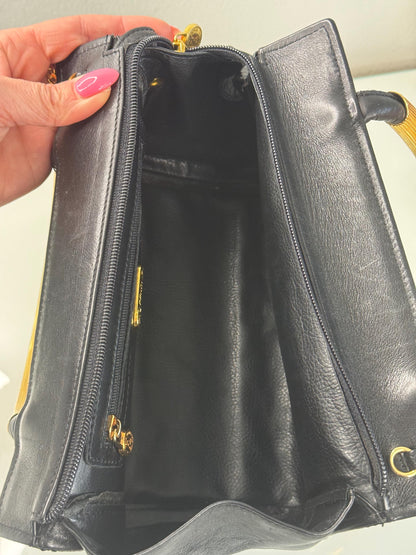 Fendi Vintage Woven Pasta Bag in Black Leather
