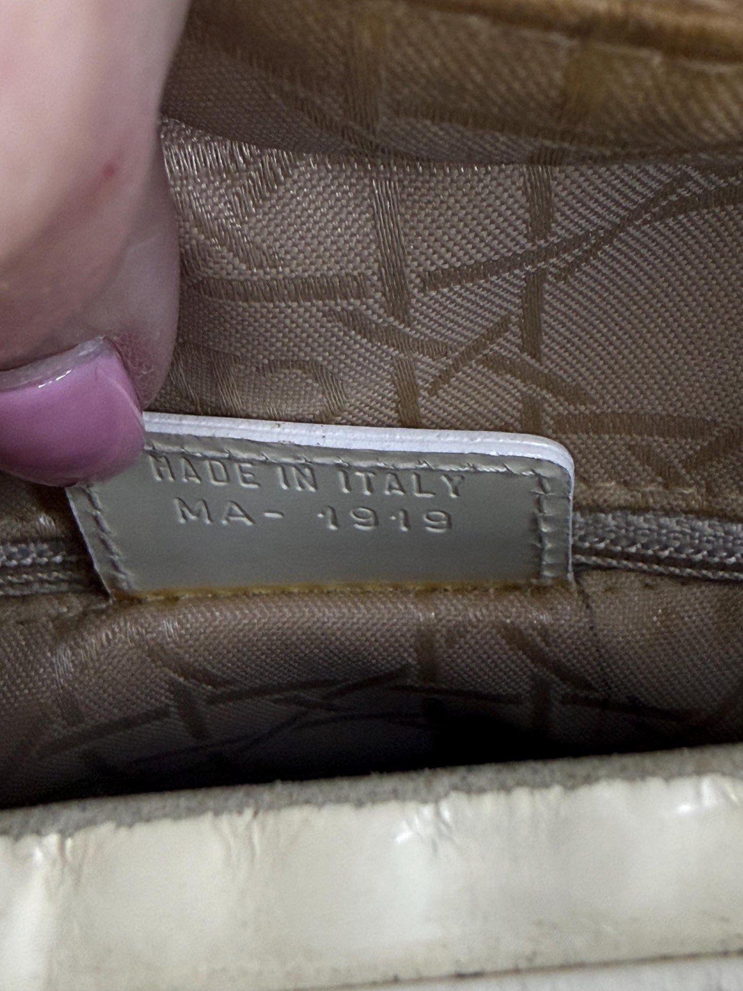 Christian Dior Vintage Lady Dior Large Cream Patent Leather Handbag