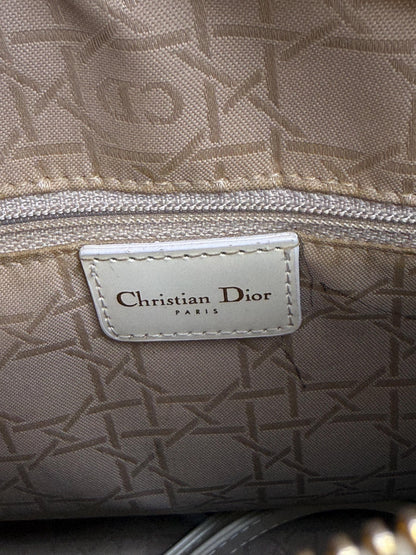 Christian Dior Vintage Lady Dior Large Cream Patent Leather Handbag