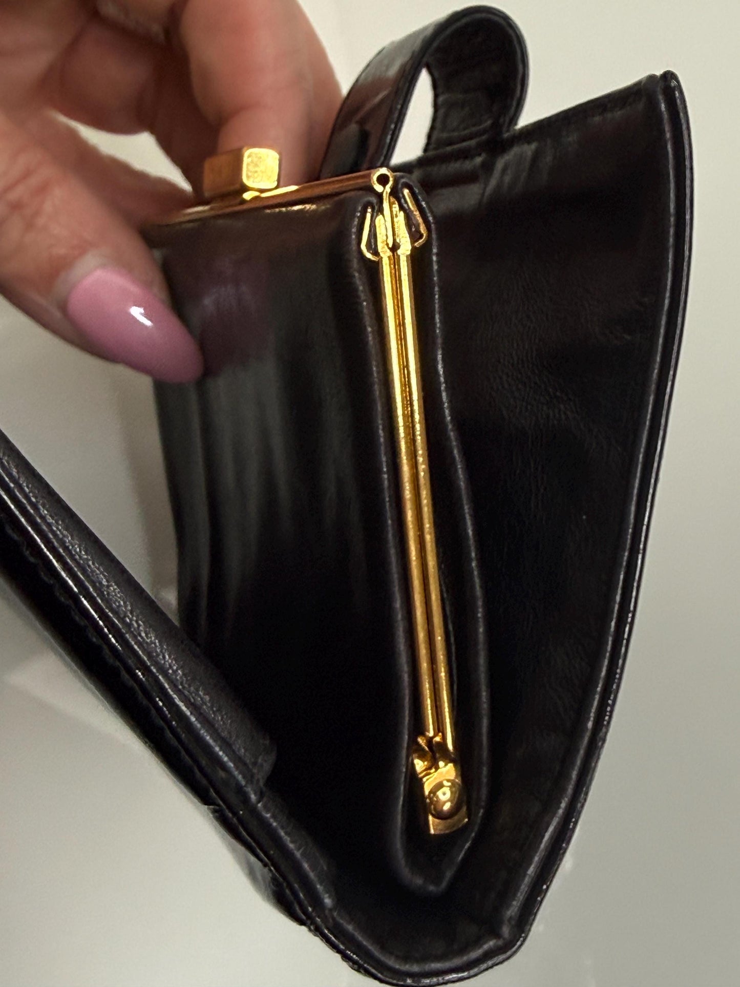 Chanel Vintage Black CC Compact Patent Leather with Kiss Lock Wallet