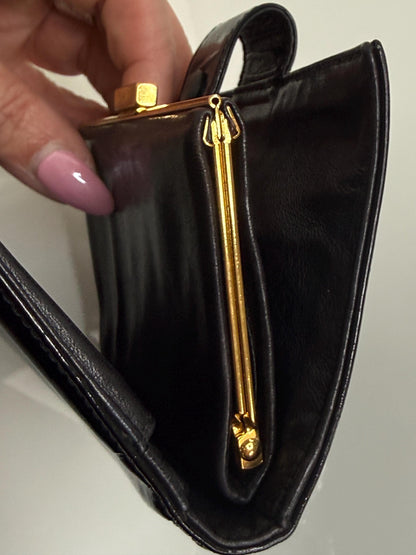 Chanel Vintage Black CC Compact Patent Leather with Kiss Lock Wallet