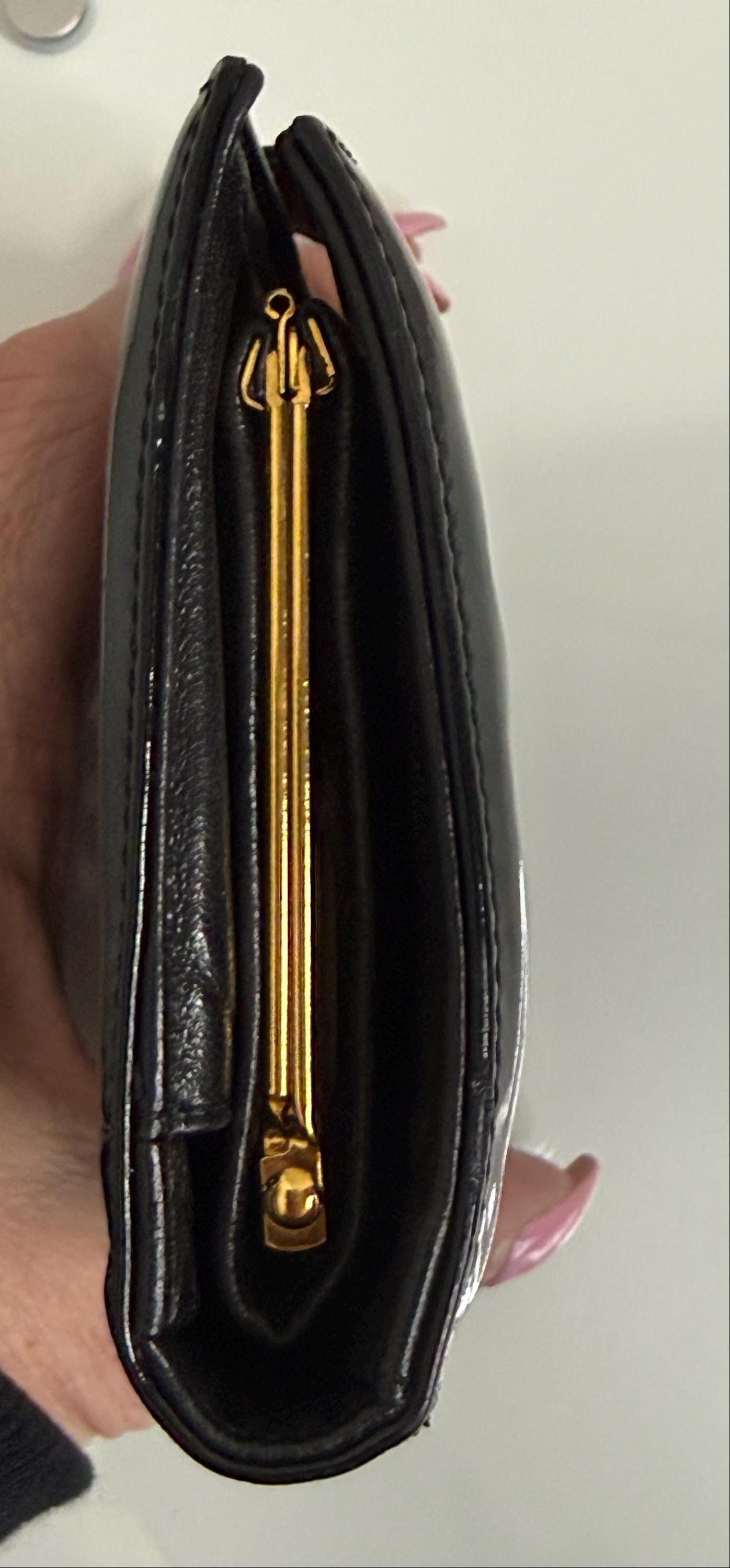 Chanel Vintage Black CC Compact Patent Leather with Kiss Lock Wallet