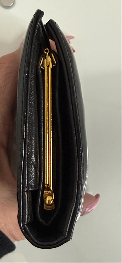 Chanel Vintage Black CC Compact Patent Leather with Kiss Lock Wallet