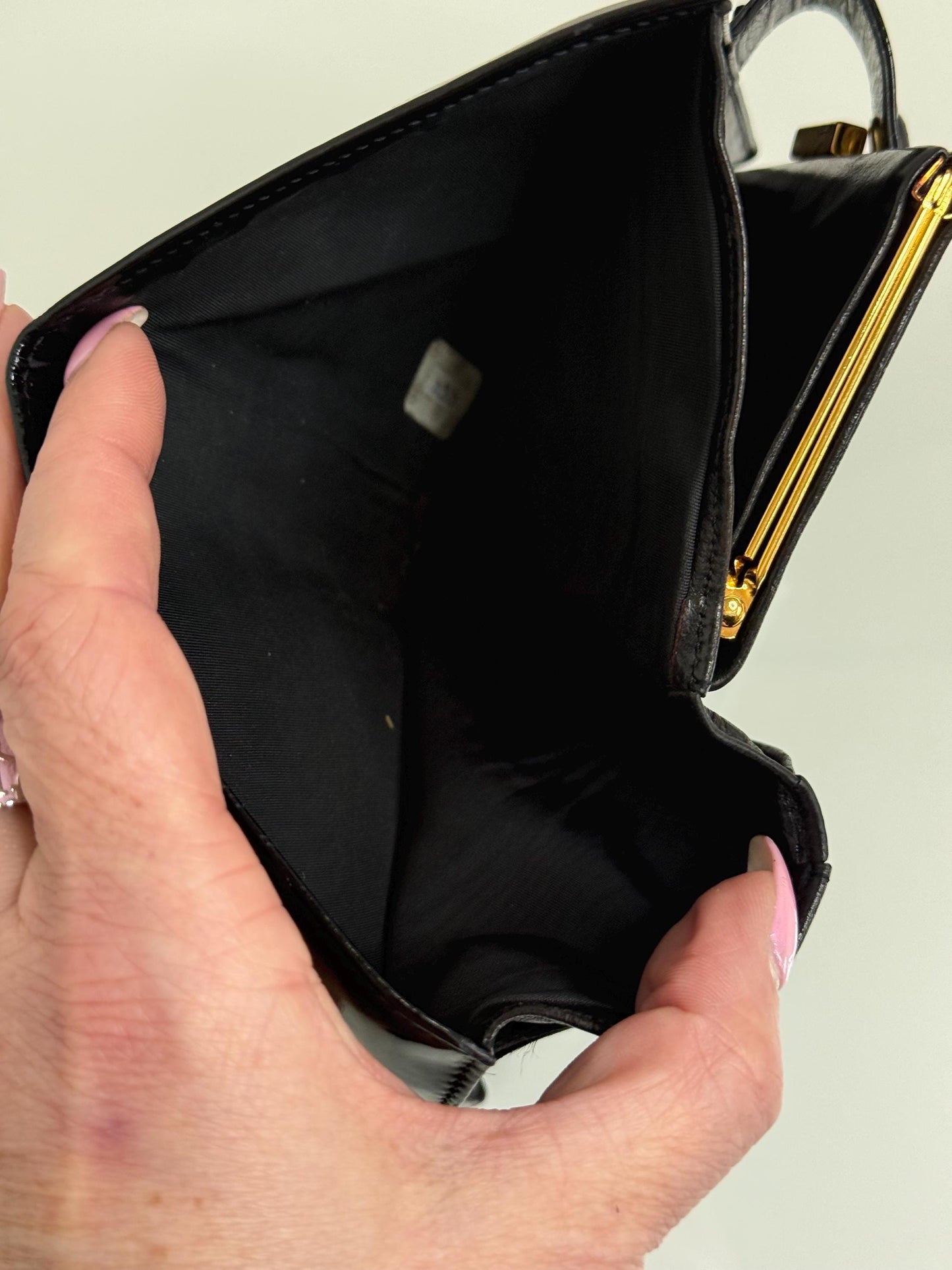 Chanel Vintage Black CC Compact Patent Leather with Kiss Lock Wallet