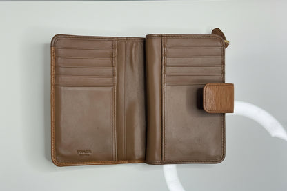 Prada  Saffiano Camel Compact Wallet