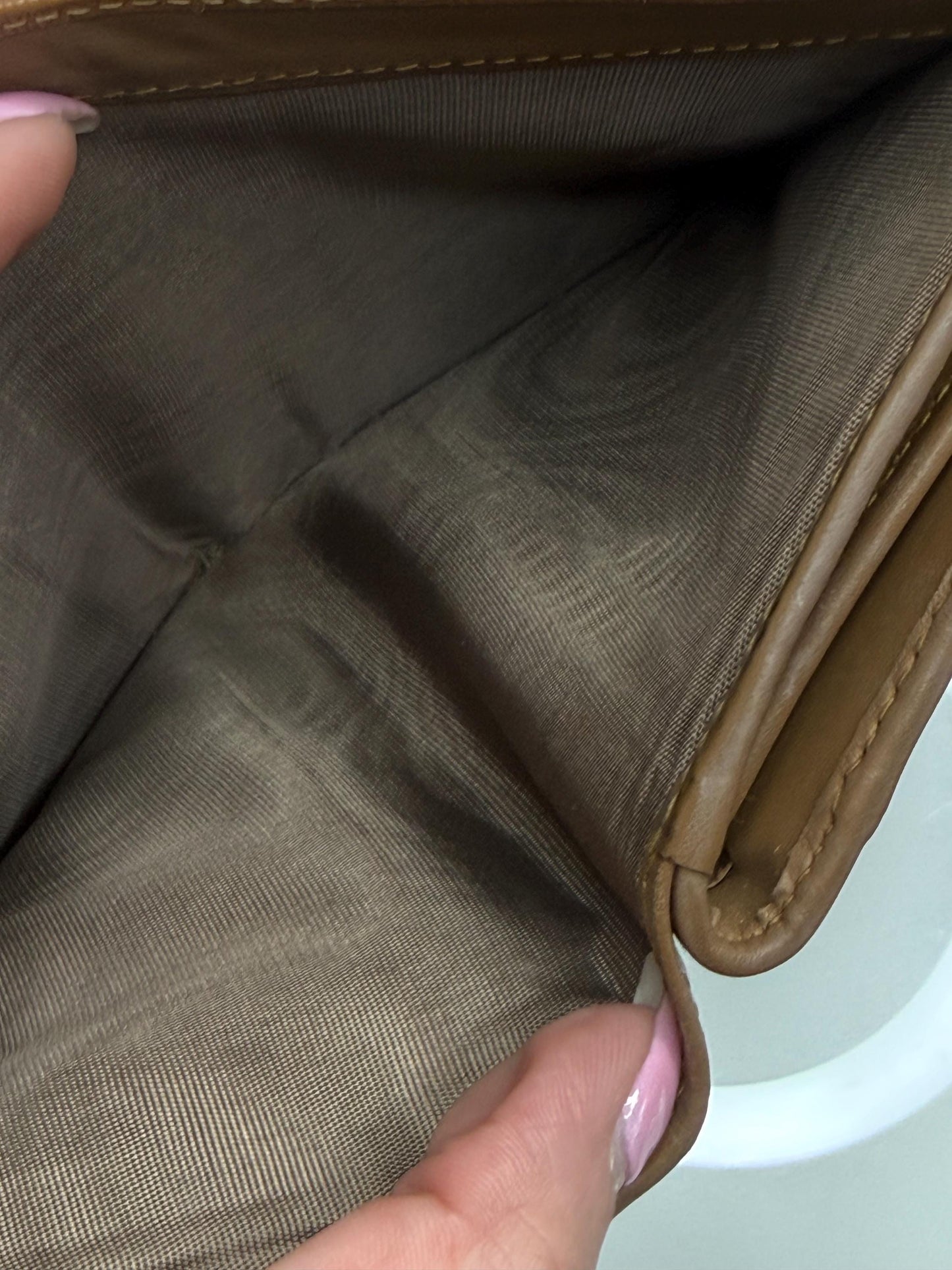 Prada  Saffiano Camel Compact Wallet