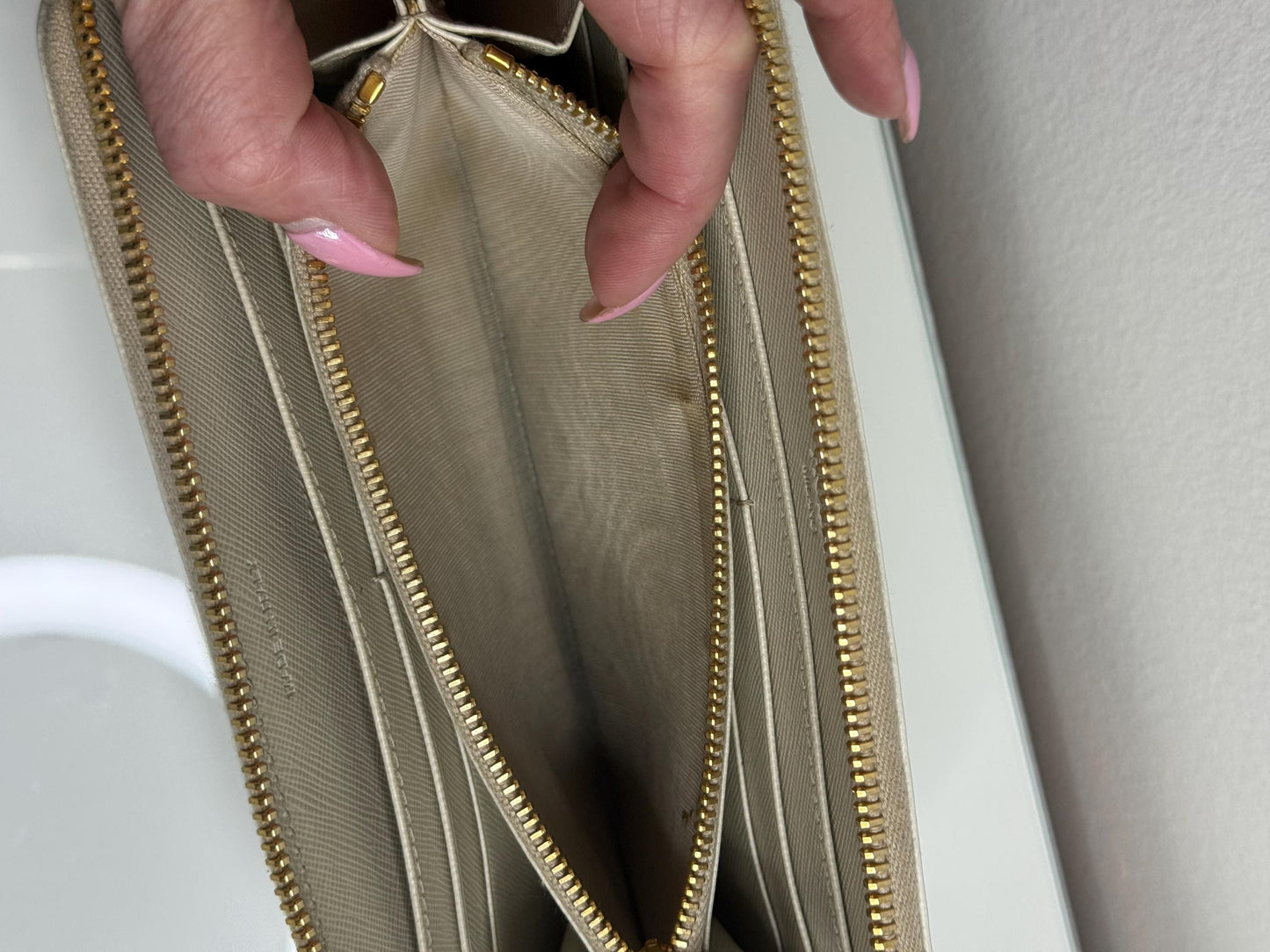 Prada Ivory Saffiano Leather Long Zippy Wallet