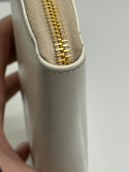 Prada Ivory Saffiano Leather Long Zippy Wallet
