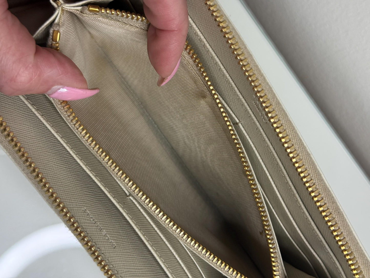 Prada Ivory Saffiano Leather Long Zippy Wallet