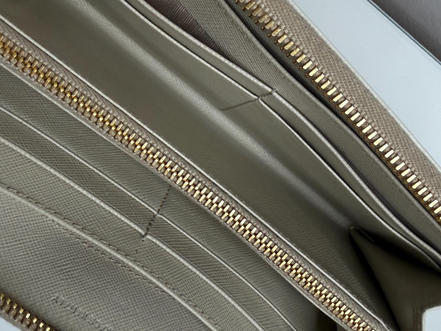 Prada Ivory Saffiano Leather Long Zippy Wallet