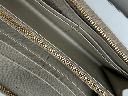 Prada Ivory Saffiano Leather Long Zippy Wallet