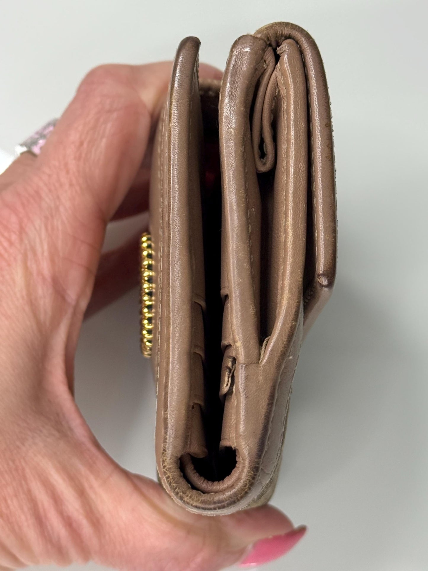 Gucci W Hook GG Canvas with Beige and Pink Leather Trim Wallet