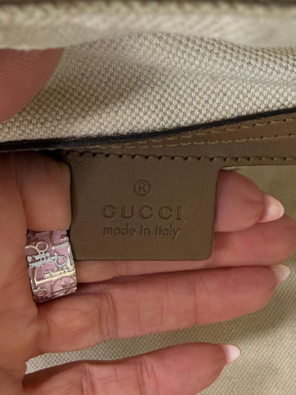 Gucci Vintage GG Canvas Joy Small Boston Bag with Pink and Brown Web Stripe