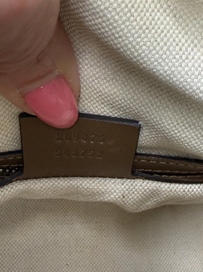 Gucci Vintage GG Canvas Joy Small Boston Bag with Pink and Brown Web Stripe