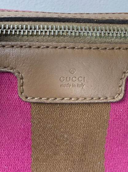 Gucci Vintage GG Canvas Joy Small Boston Bag with Pink and Brown Web Stripe