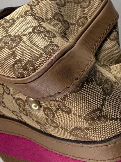 Gucci Vintage GG Canvas Joy Small Boston Bag with Pink and Brown Web Stripe