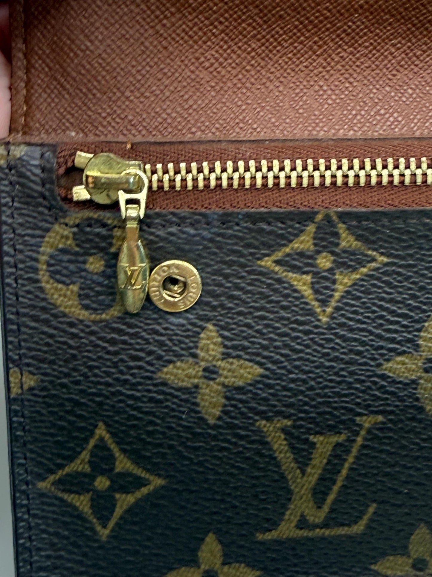 Louis Vuitton  Monogram Accordion Wallet with non branded wristlet chain