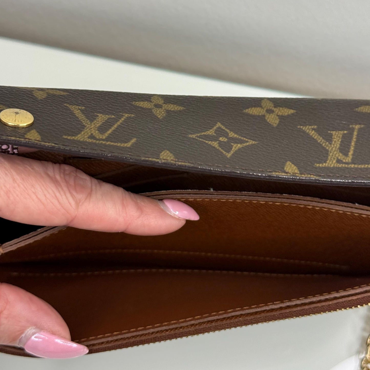 Louis Vuitton  Monogram Accordion Wallet with non branded wristlet chain