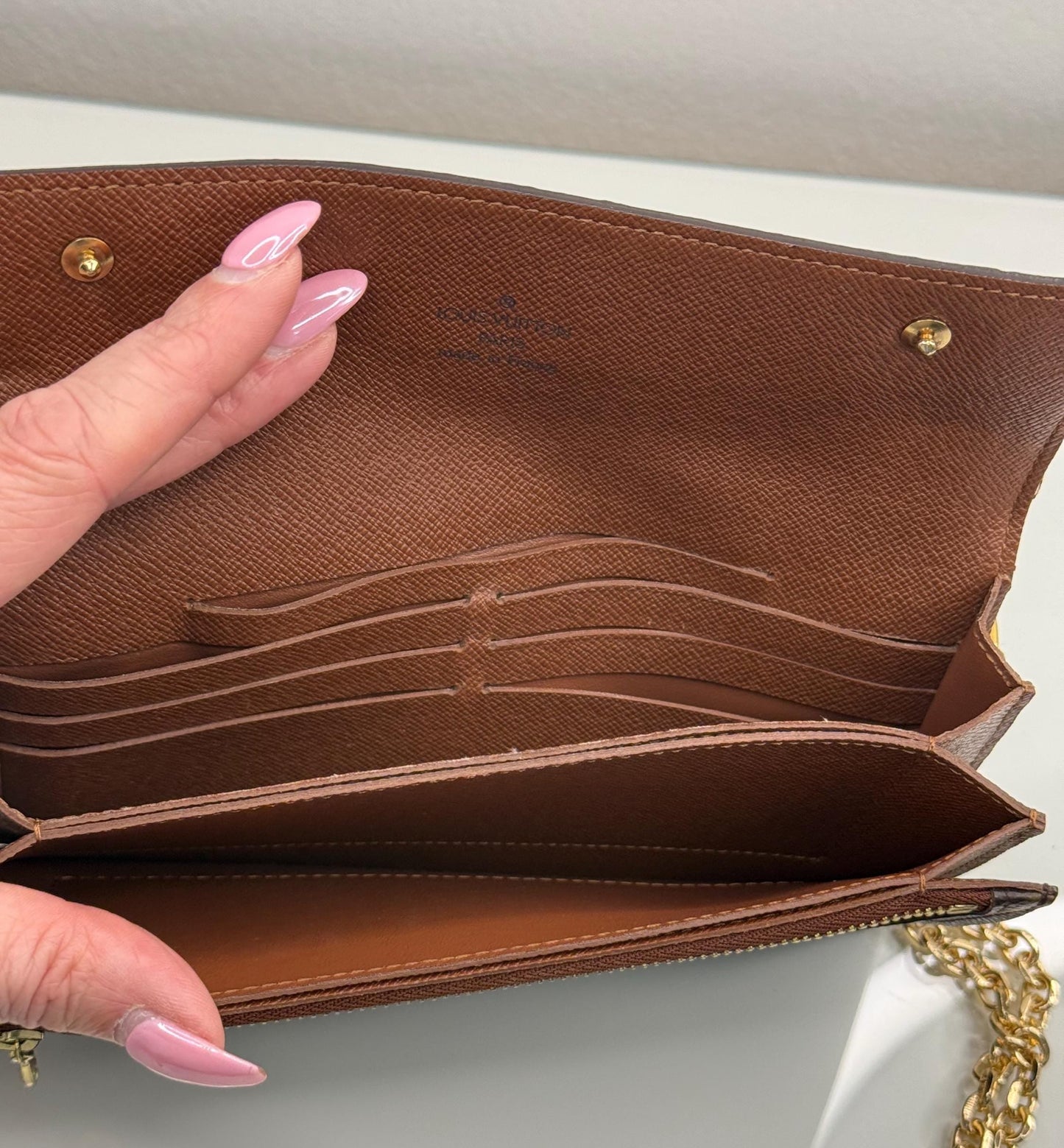 Louis Vuitton  Monogram Accordion Wallet with non branded wristlet chain