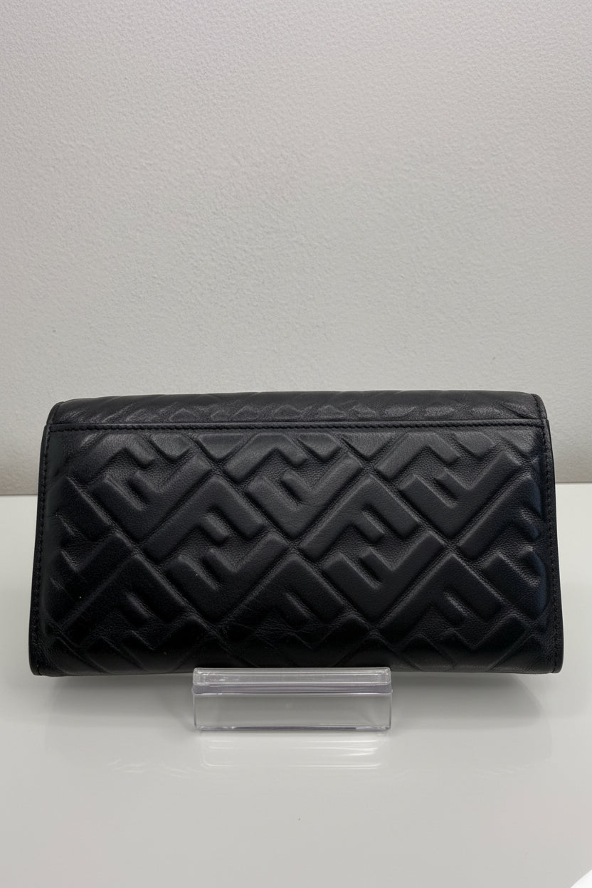 Fendi Black Forever Fendi Continental Wallet Calfskin with Embossed Logo