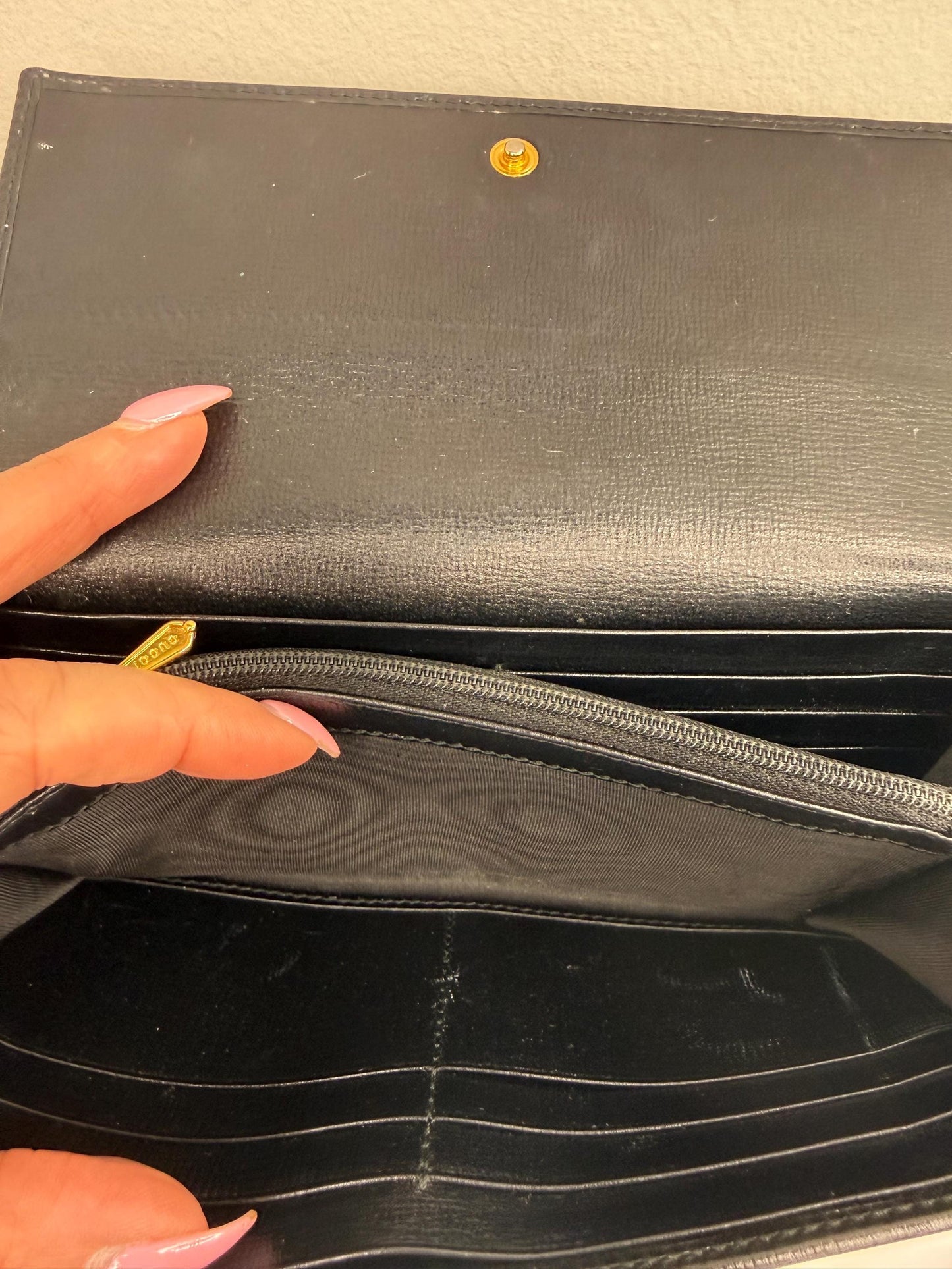 Gucci Long Black Leather Wallet with 2 tone interlocking GG hardware