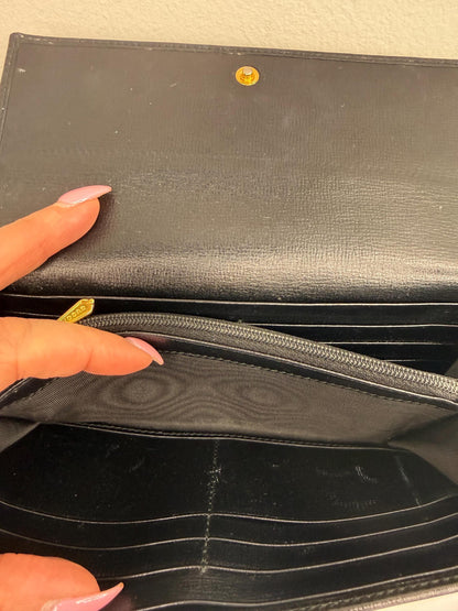 Gucci Long Black Leather Wallet with 2 tone interlocking GG hardware