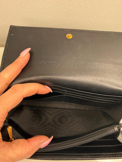 Gucci Long Black Leather Wallet with 2 tone interlocking GG hardware