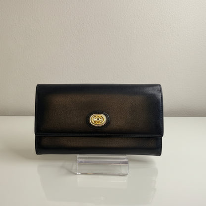 Gucci Long Black Leather Wallet with 2 tone interlocking GG hardware
