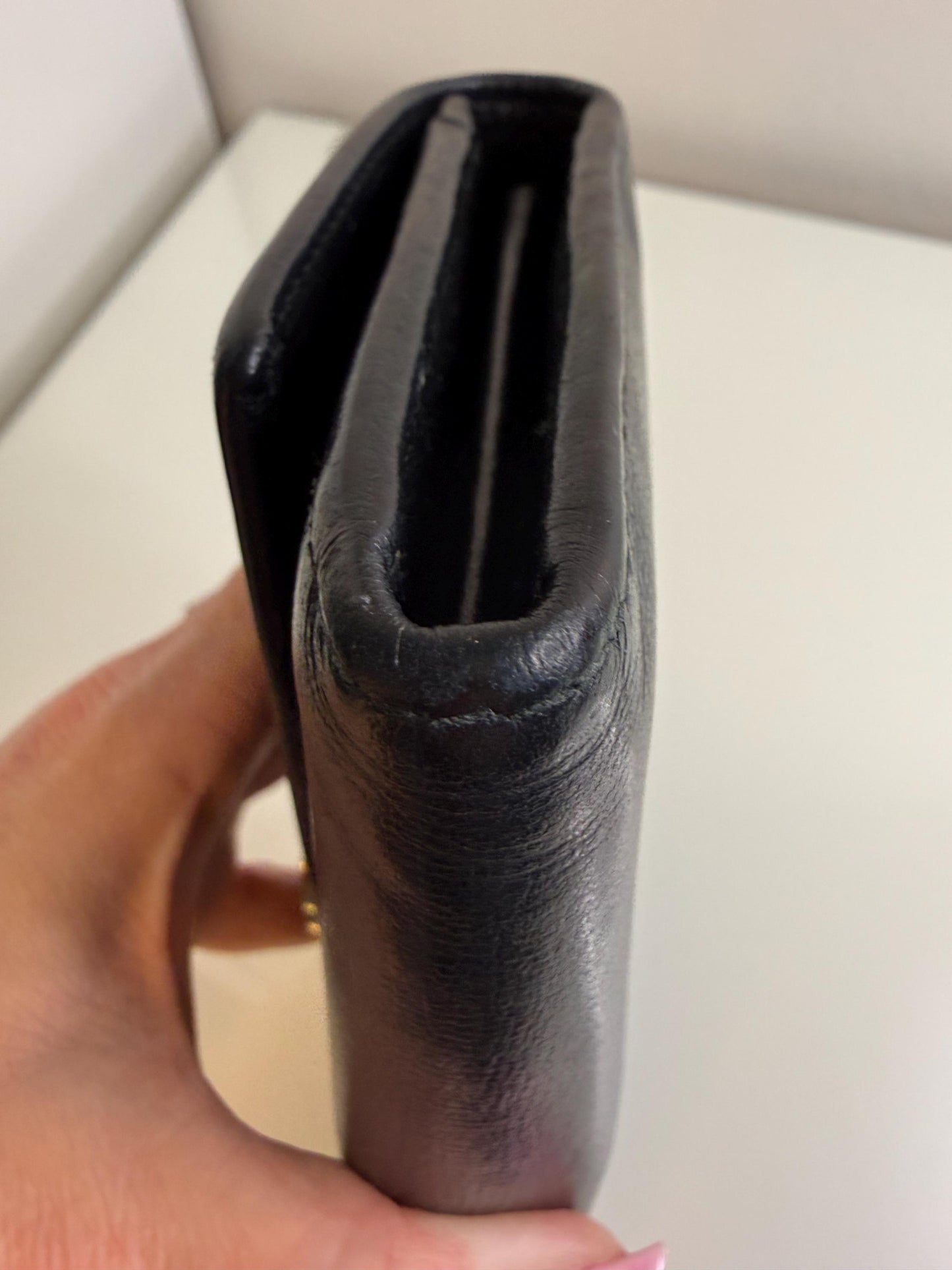 Gucci Long Black Leather Wallet with 2 tone interlocking GG hardware