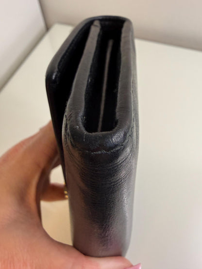 Gucci Long Black Leather Wallet with 2 tone interlocking GG hardware