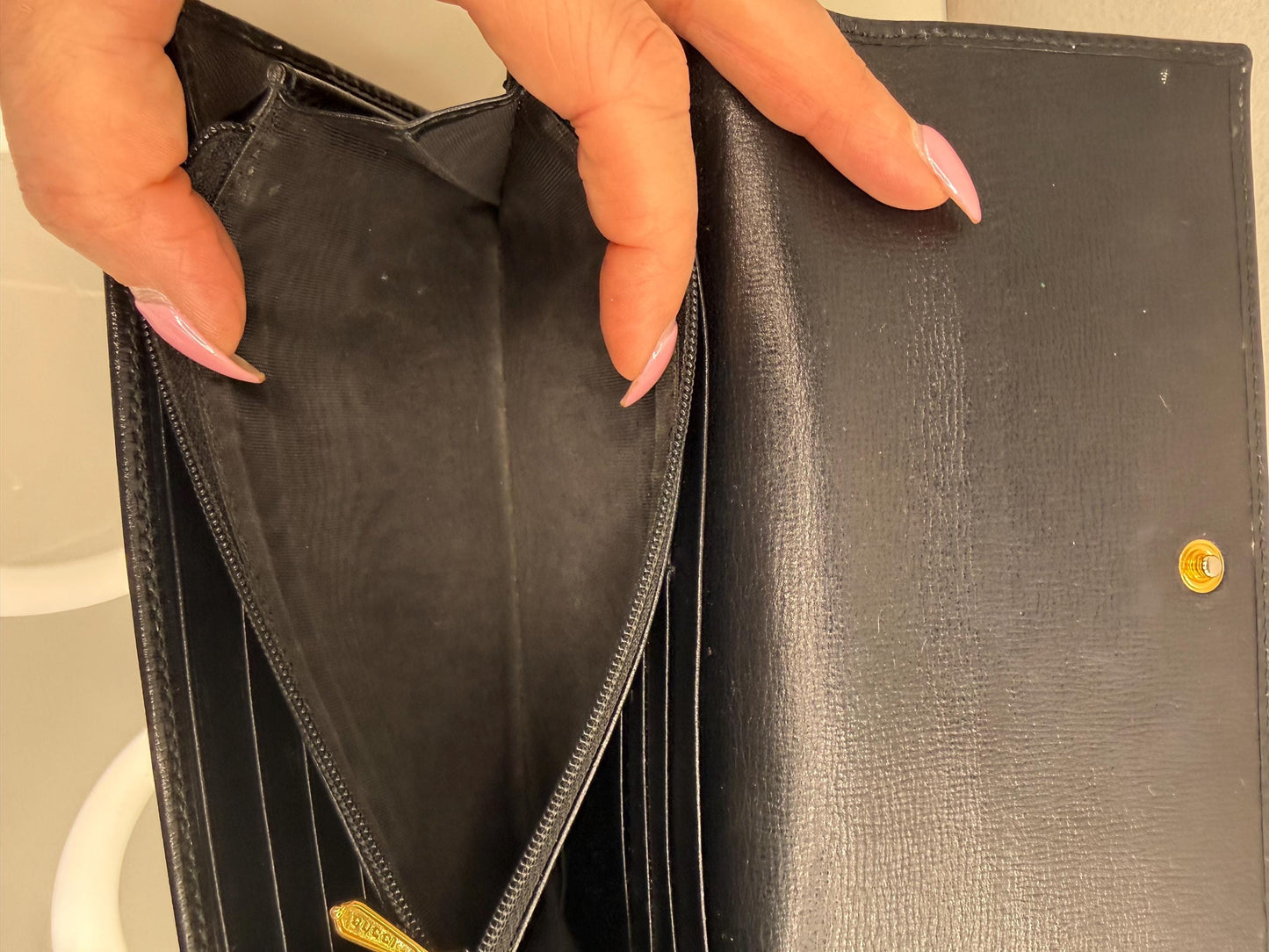 Gucci Long Black Leather Wallet with 2 tone interlocking GG hardware