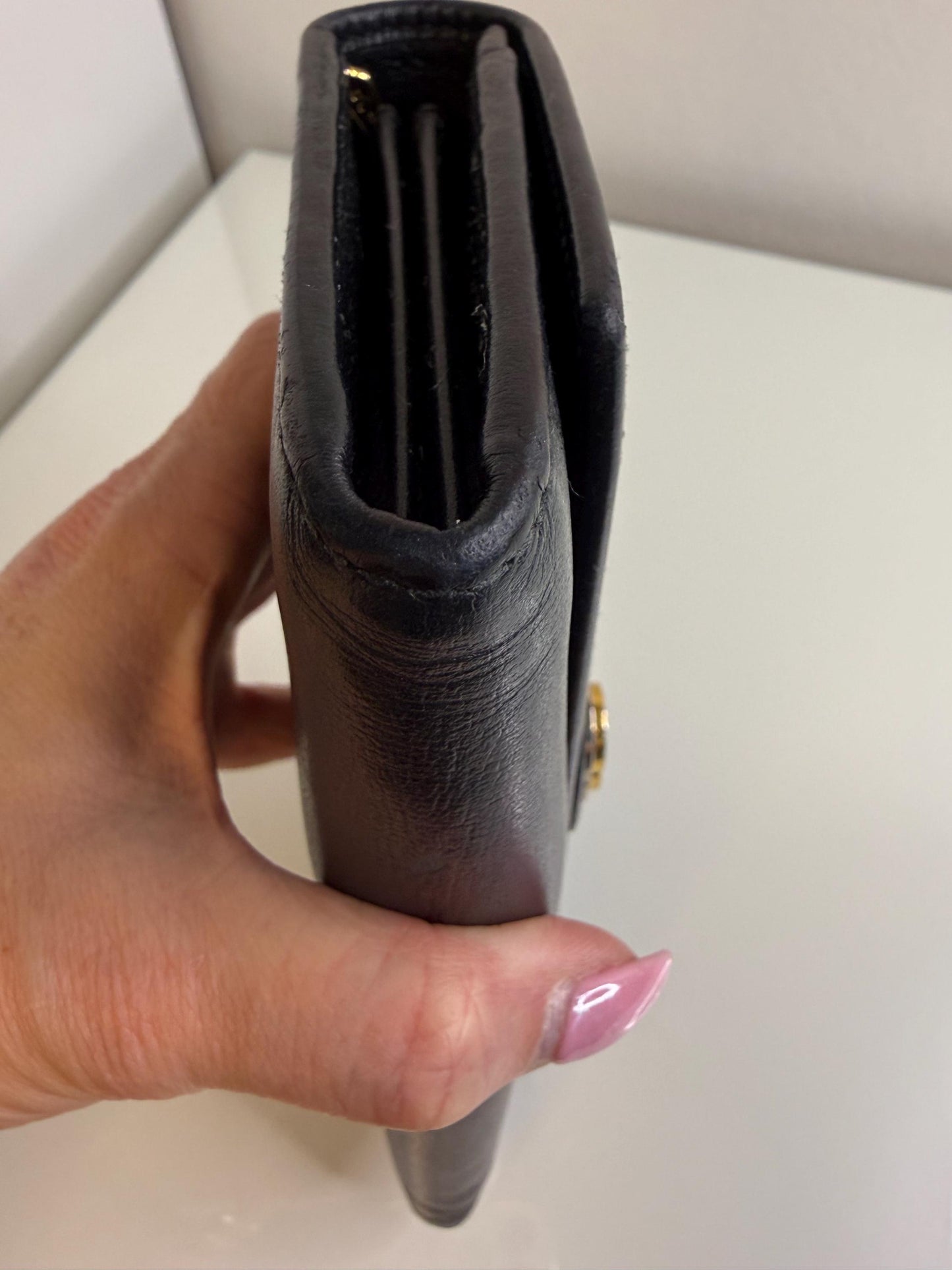 Gucci Long Black Leather Wallet with 2 tone interlocking GG hardware