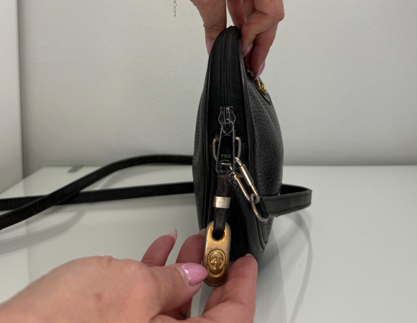 Gucci Vintage  Black Leather with Interlocking GG