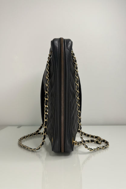Chanel Vintage Black Lambskin Double Pocket  Chevron Handbag 1986-1988