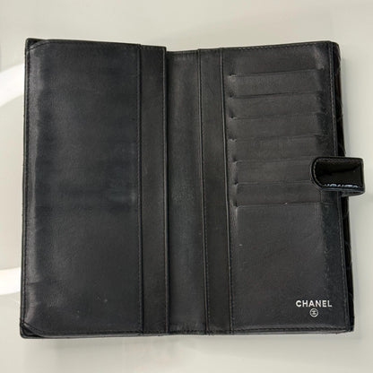 Chanel Black Patent Leather Quilted Flap Wallet
