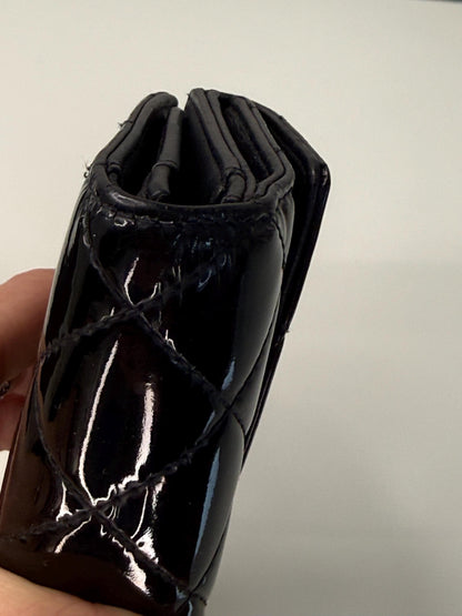 Chanel Black Patent Leather Quilted Flap Wallet