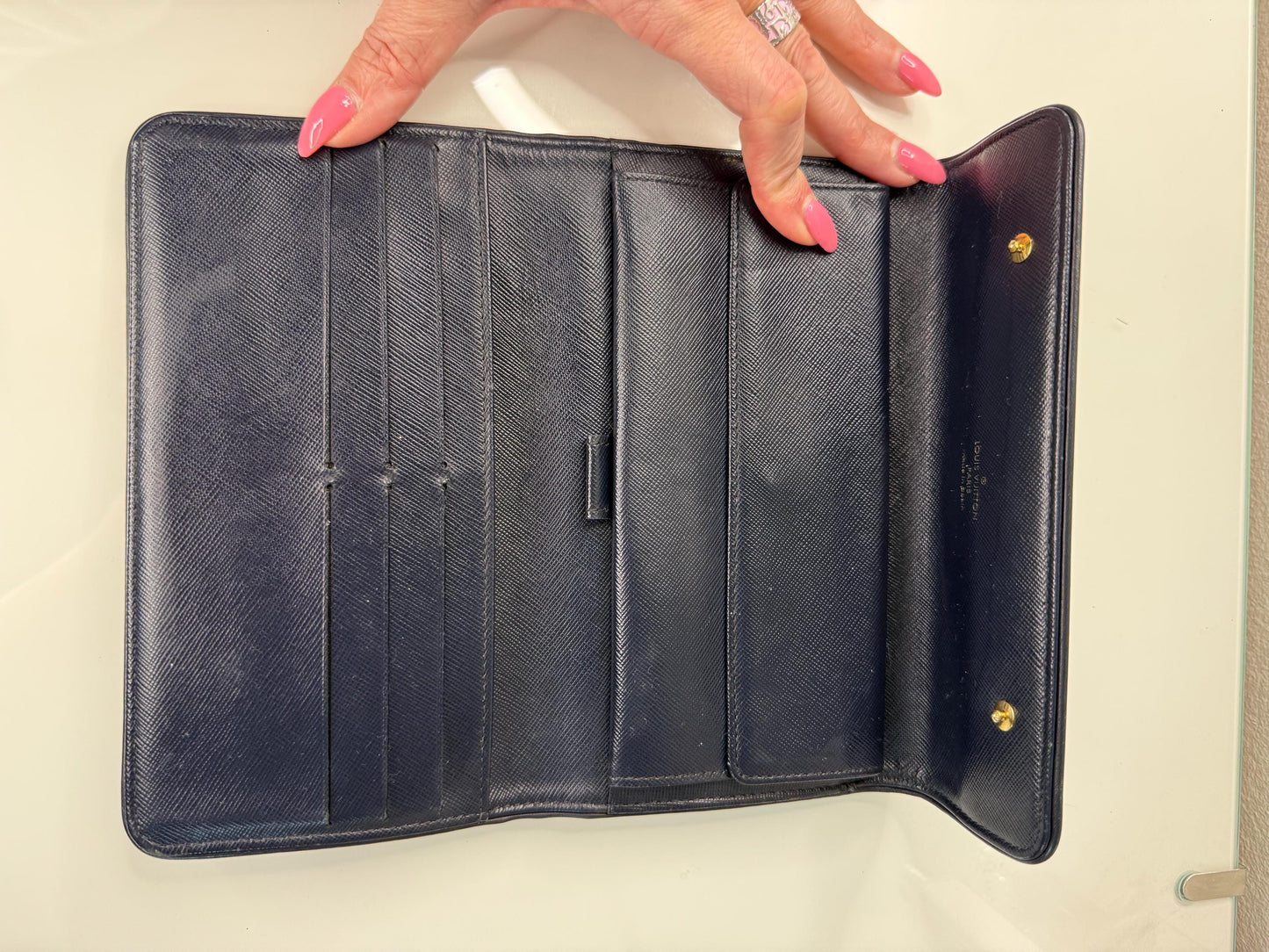 Louis Vuitton Monogram Mini Lin Blue Porte Tresor International