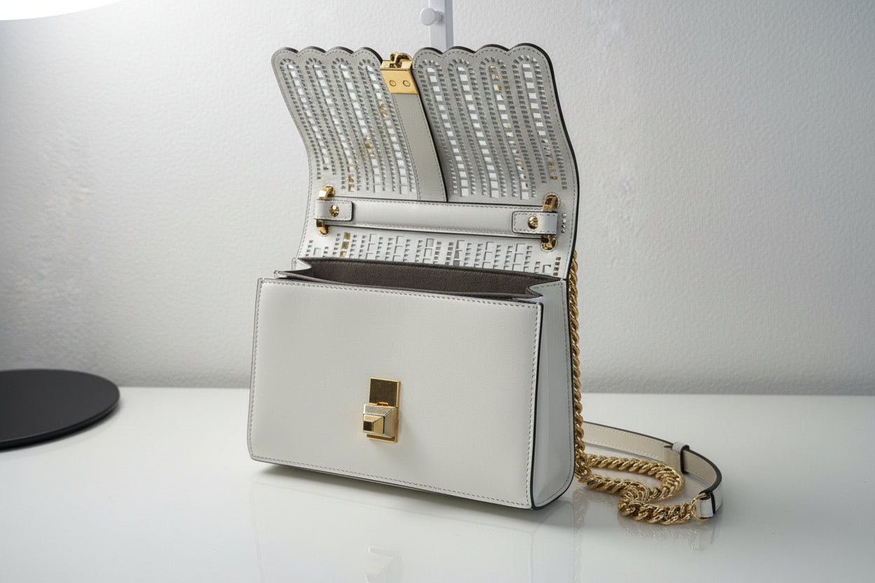 Fendi Kan I White Laser Cut Leather Bag