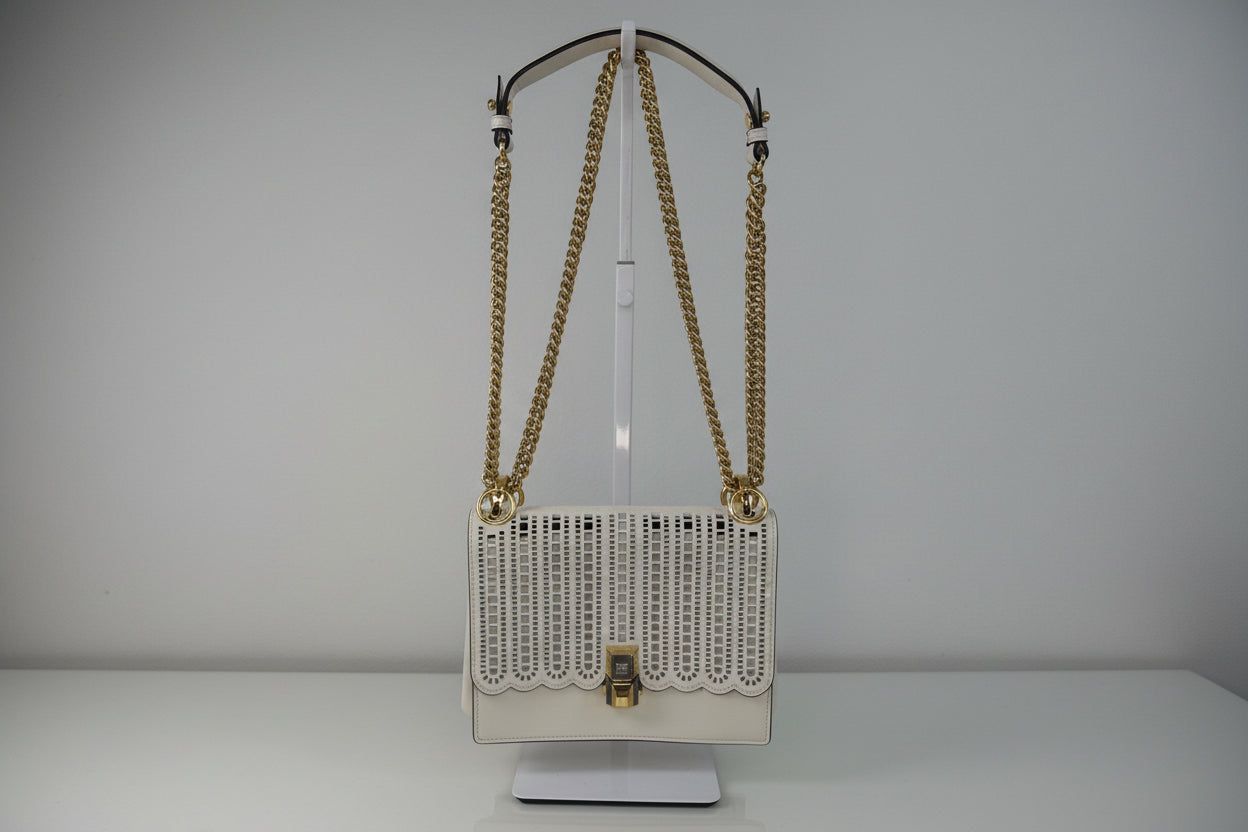 Fendi Kan I White Laser Cut Leather Bag